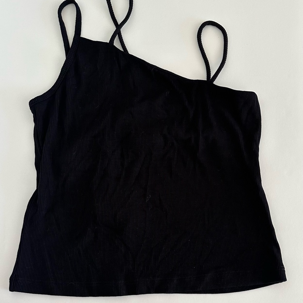 LNA Black Asymmetrical Sleeveless Camisole